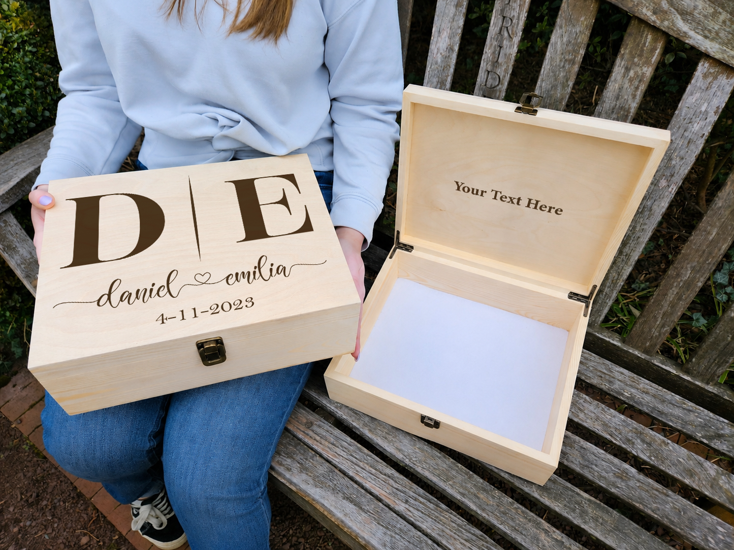 Personalized Wooden Keepsake Box, Custom Engraved Wedding Memory Box