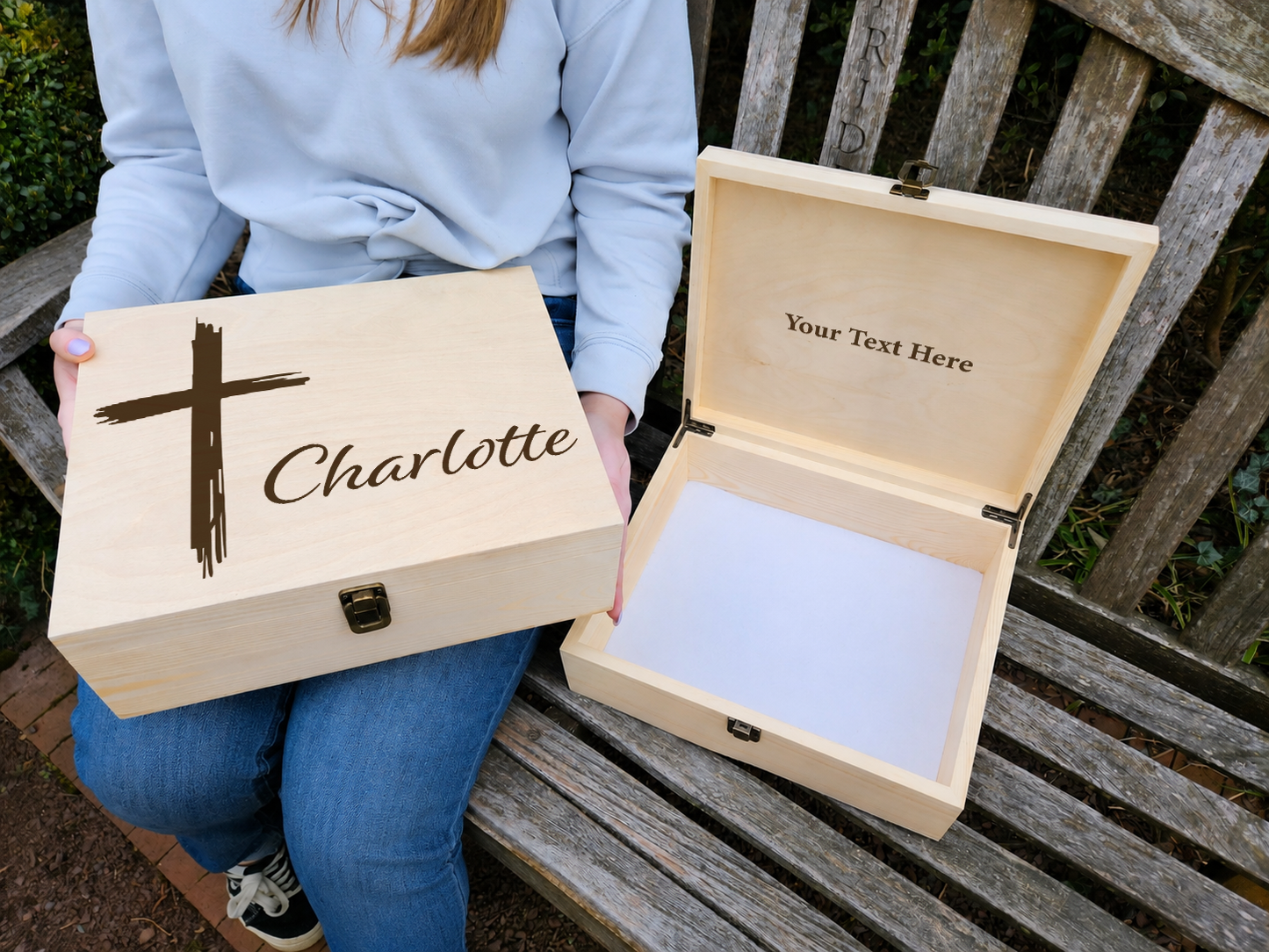Personalized Wooden Keepsake Box with Cross: Christian Memorial Gift