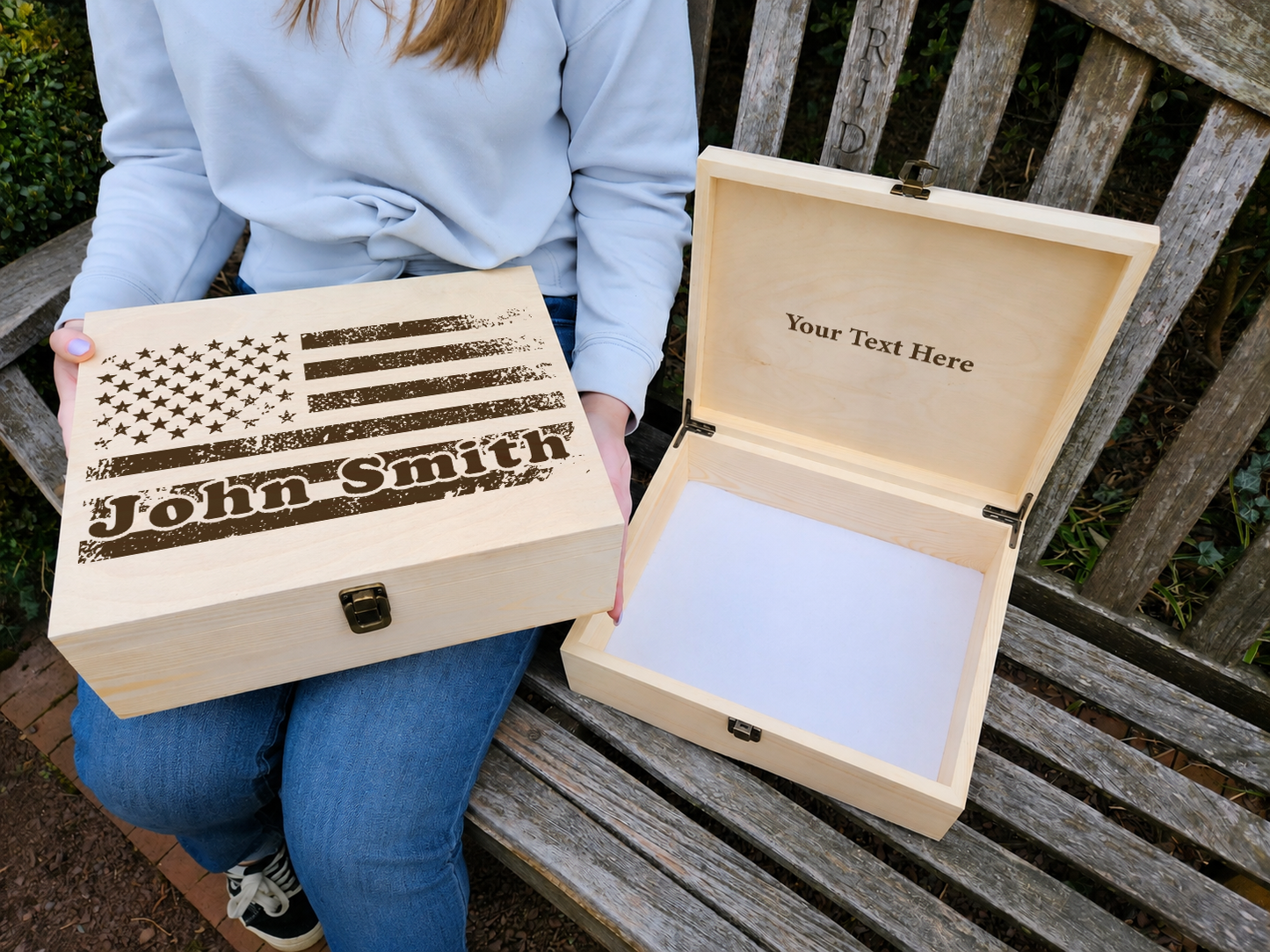 Personalized American Flag Wooden Keepsake Box