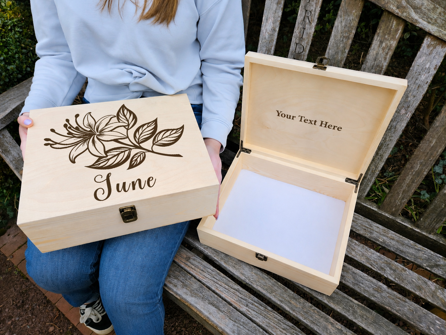 Personalized June Birthday Gift, Custom Engraved Wooden Box, Keepsake Box