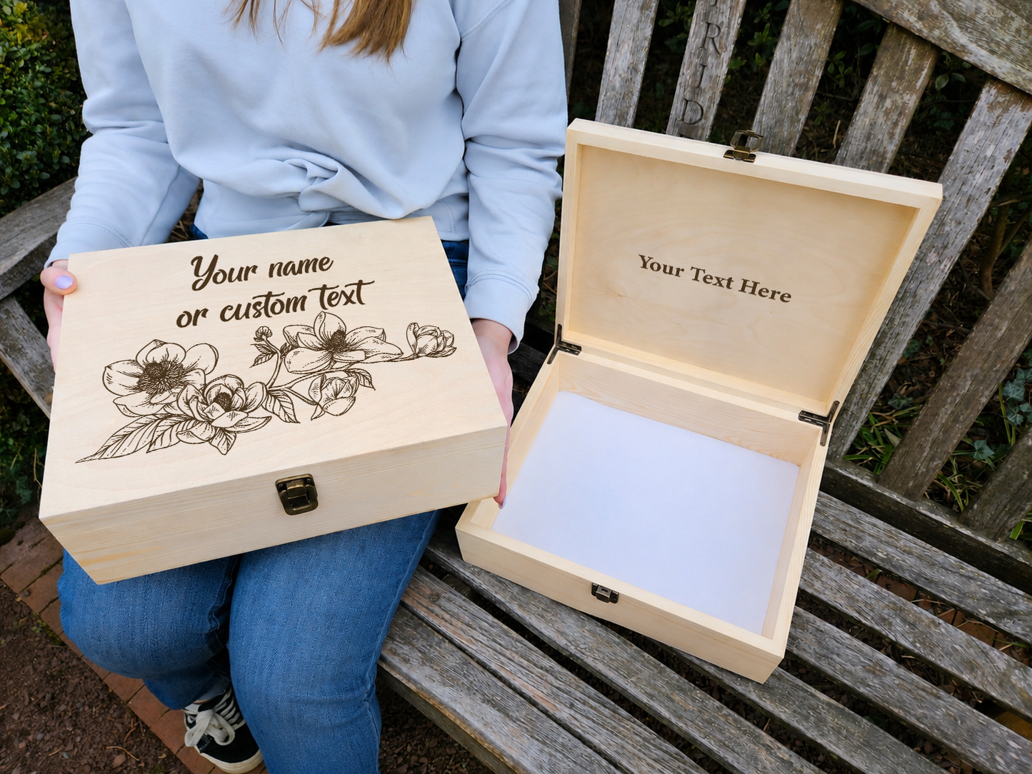 Personalized Floral Wooden Memory Box, Magnolia Keepsake