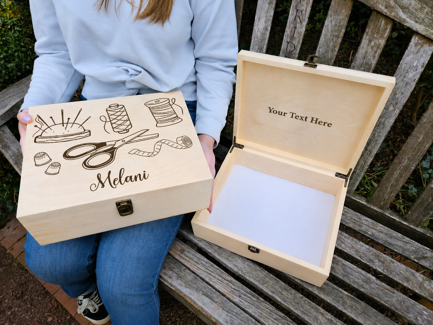 Personalized Sewing Keepsake Box, Custom Engraved Wooden Sewing Box