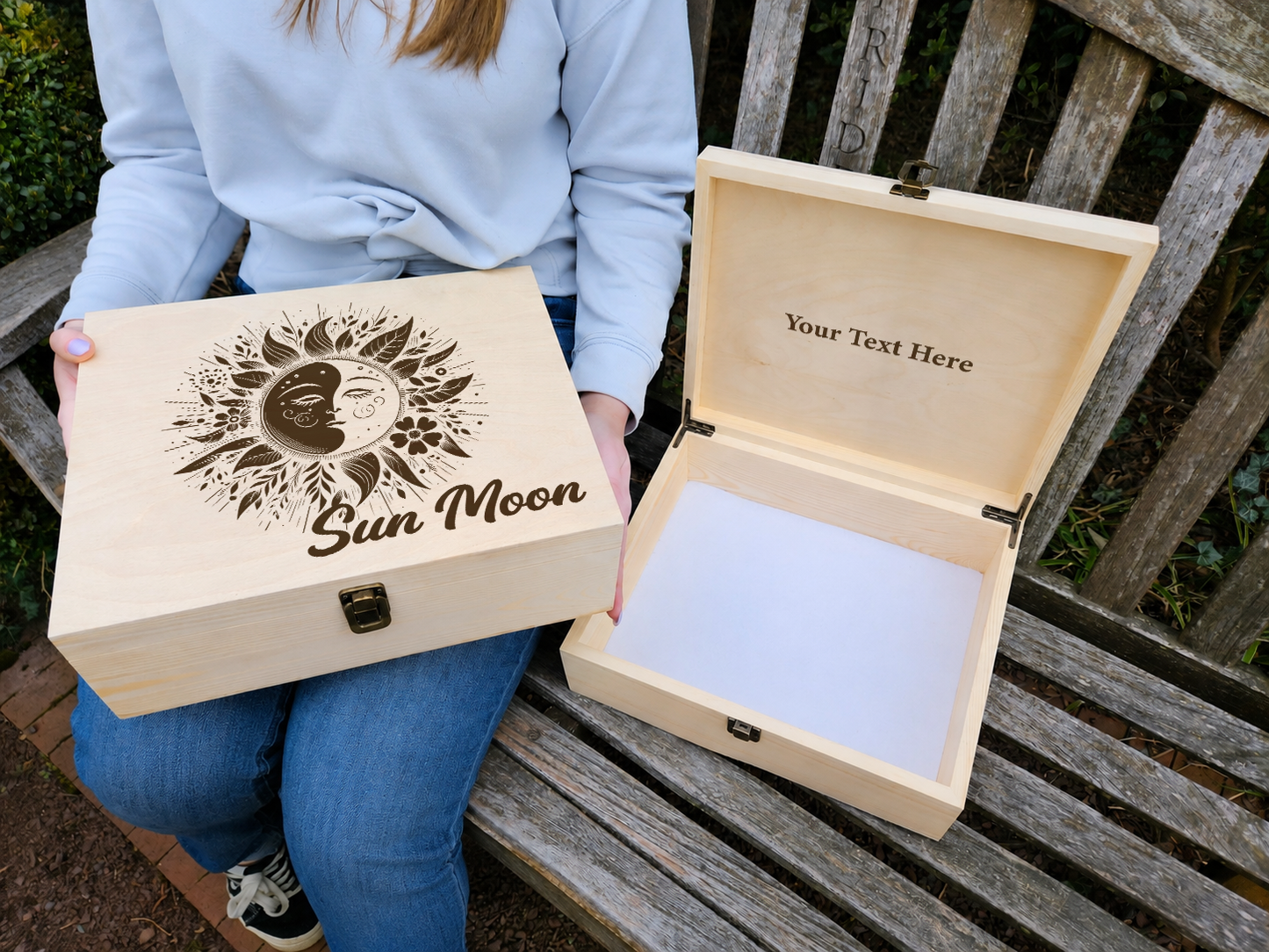 Personalized Sun and Moon Keepsake Box, Engraved Wooden Memory Box
