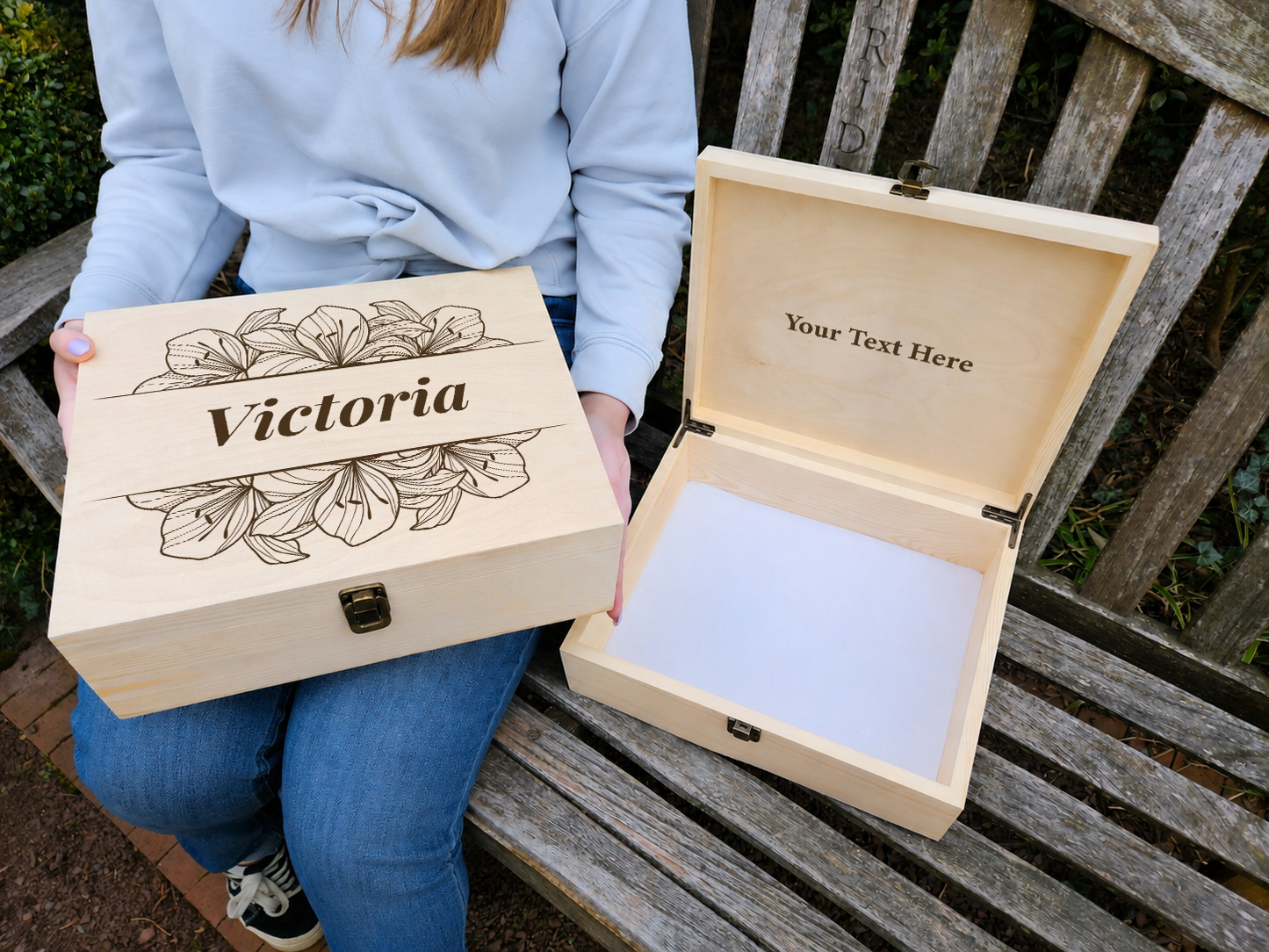 Personalized Floral Keepsake Box,  Lily Flower Design