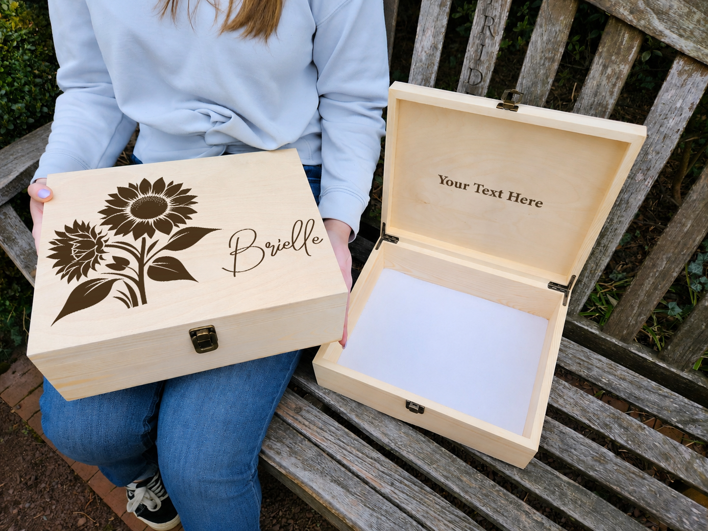 Personalized Sunflower Keepsake Box, Custom Wooden Memory Box