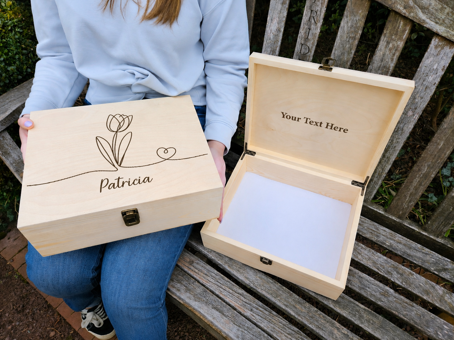 Personalized Tulip Wooden Box, Custom Engraved Keepsake Box, Name Memory Box, Birthday Gift, Mother Gift, Bridesmaid Gift, Wedding Box